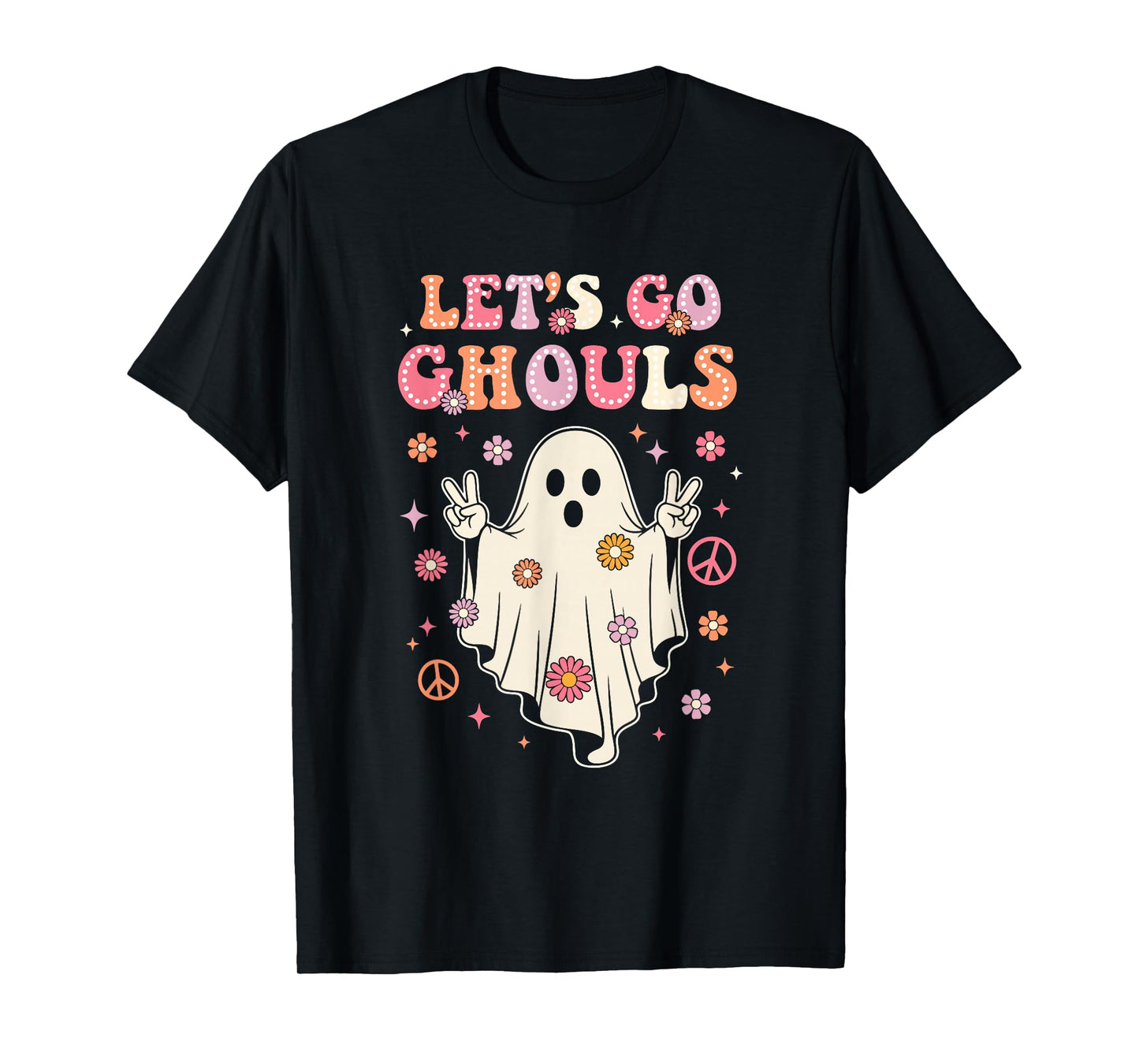 Let's Go Ghouls Halloween Ghost Outfit Costume Retro Groovy T-Shirt