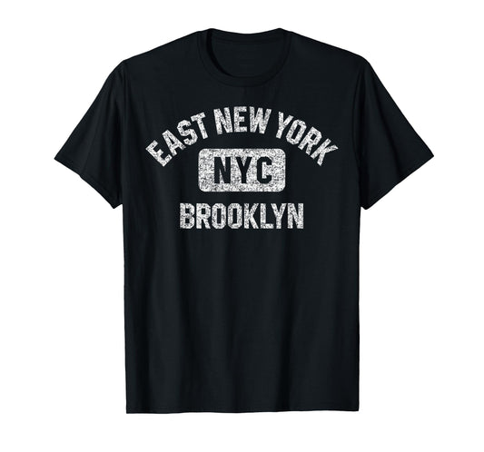 East New York Brooklyn NYC Gym Style Distressed White Print T-Shirt
