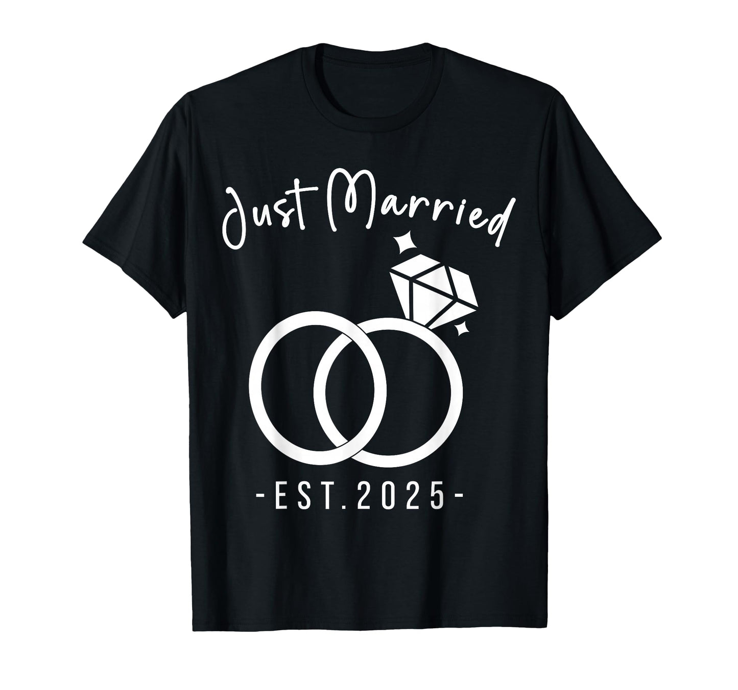 Newlyweds 2025 Bride and Groom Wedding Planners Just Married 2025 Wedding Rings Matching Couple T-Shirt