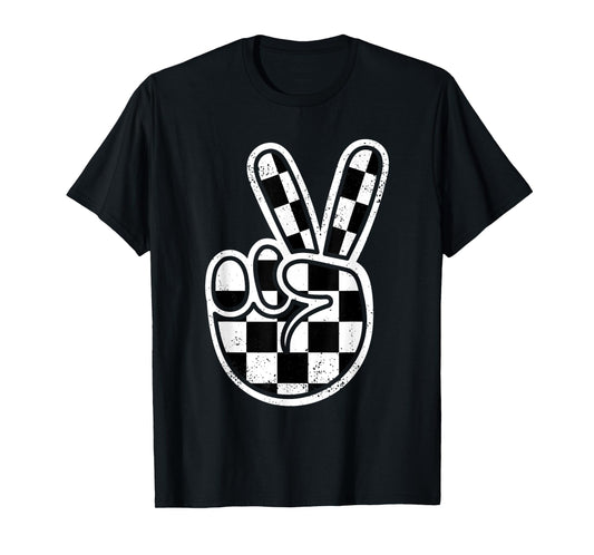 Checkered Peace Sign Race Car Flag Racing Boys Kids Toddler T-Shirt