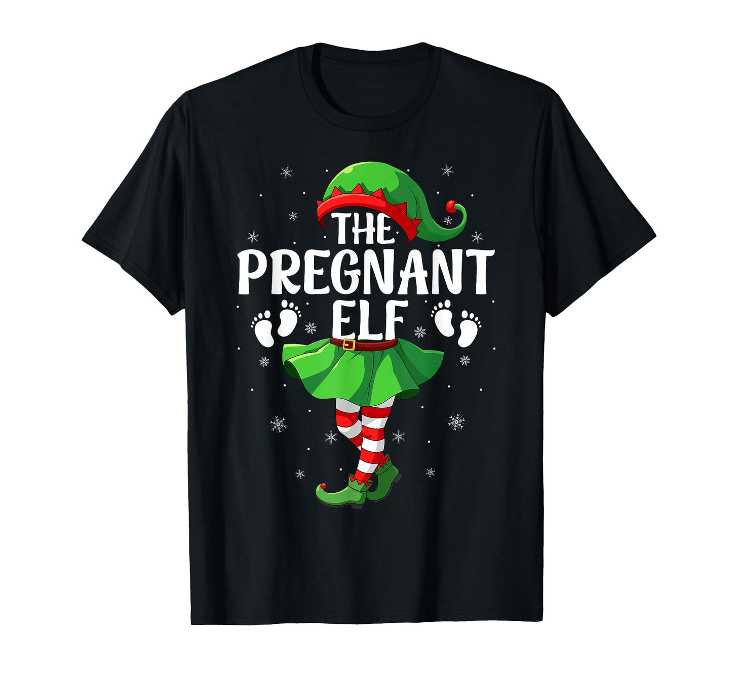 Pregnant Elf Christmas Girls Women Elf Squad Xmas Family T-Shirt
