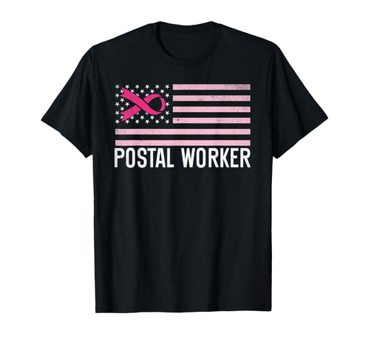 Postal Worker Breast Cancer Awareness Pink Ribbon us flag T-Shirt
