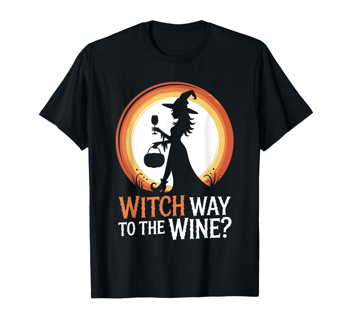 Funny Halloween Witch Way to The Wine Joke Ladies Women T-Shirt