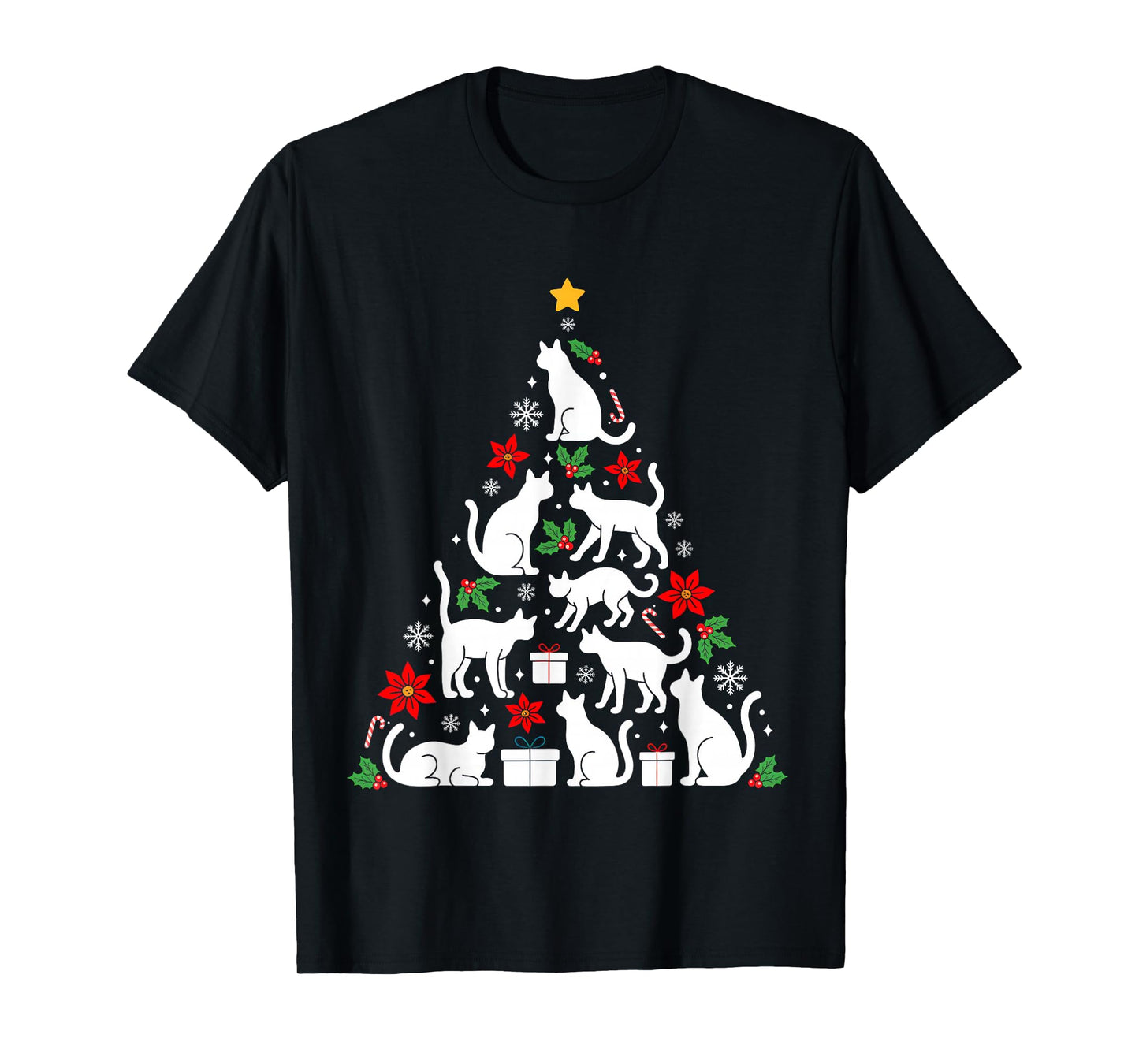Cute Cat Christmas Tree Meowy Catmas Funny Xmas Pajamas T-Shirt
