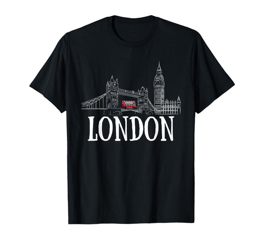 London Skyline Tourist Hometown Vacation Bus Decker Double T-Shirt