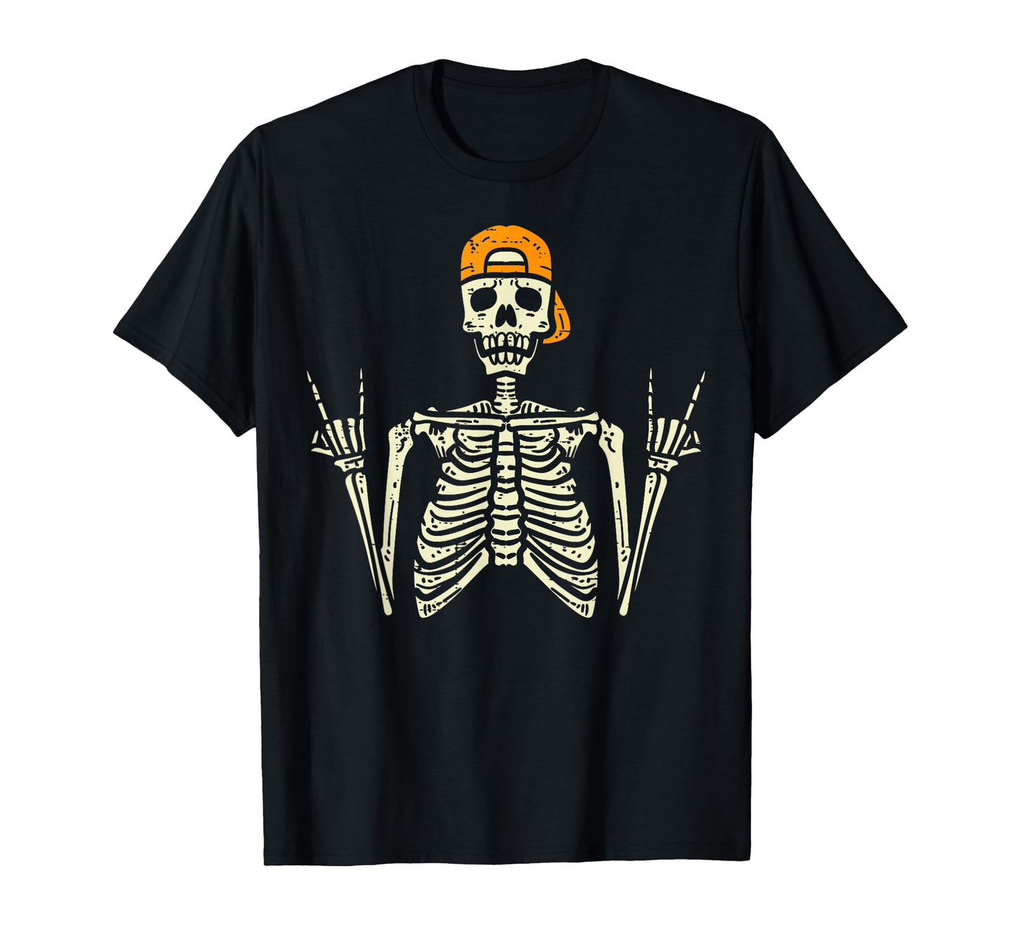 Rocker Skeleton Cap Skater Cool Halloween Punk Rock Boys Men T-Shirt