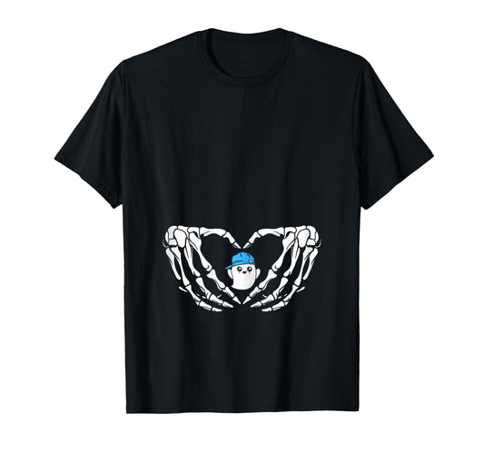 Halloween Pregnant Mom Cute Blue Baby Boy Ghost New Mama Mom T-Shirt
