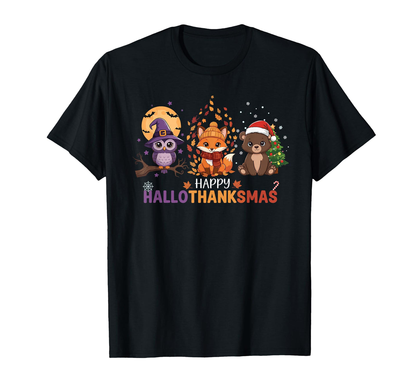 Happy Hallothanksmas Cute Halloween Thanksgiving Christmas T-Shirt