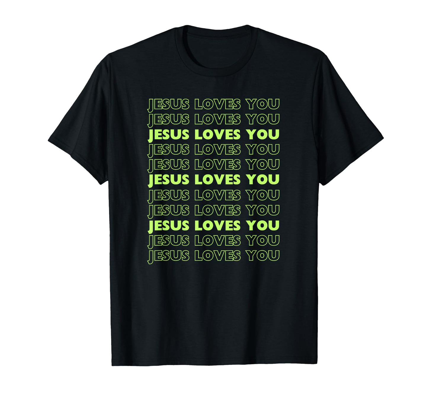 Jesus Loves You with lime green letters Christian T-Shirt