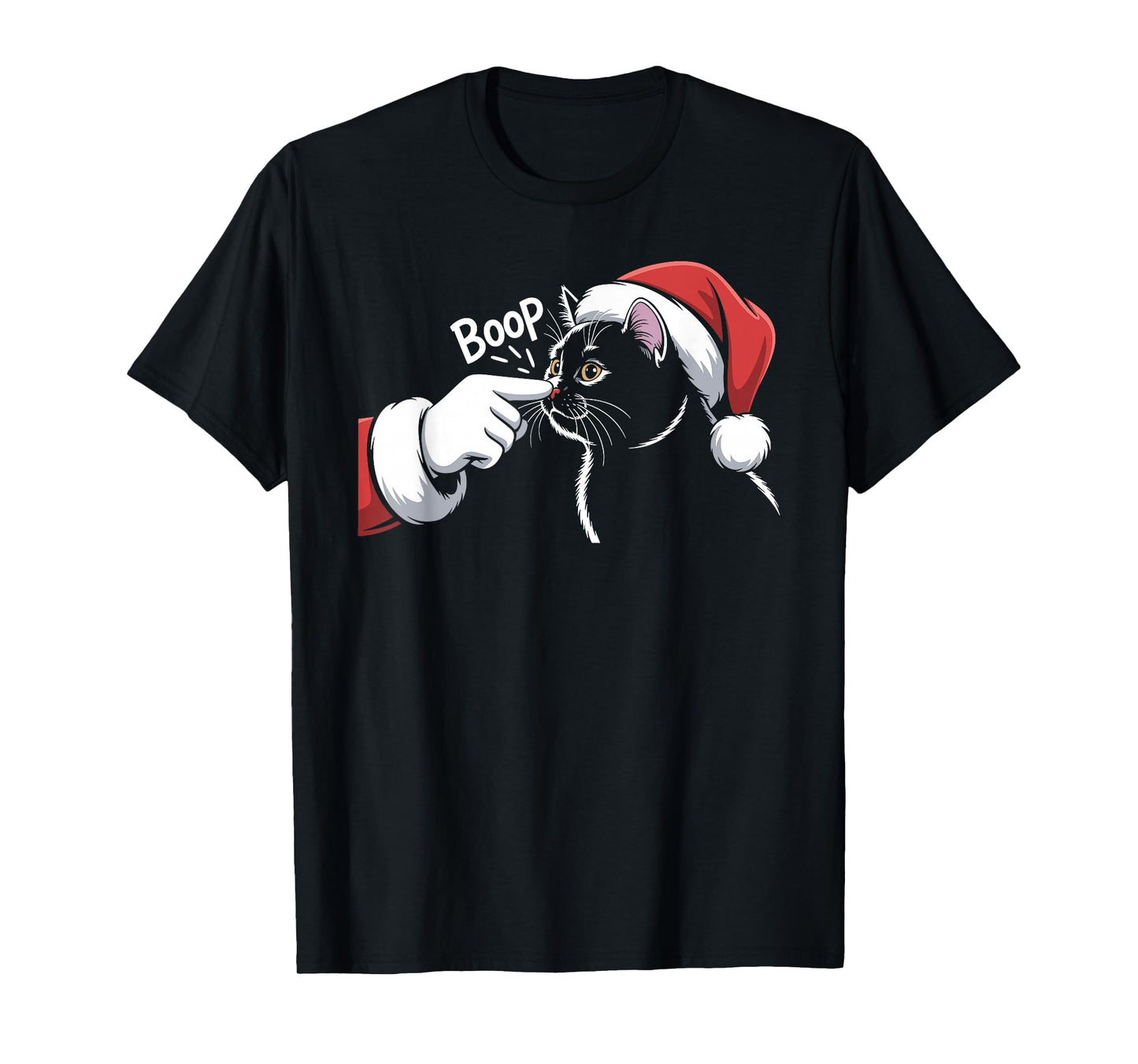 Santa Hand Boop Cat Christmas Funny Holiday Cat Lover T-Shirt