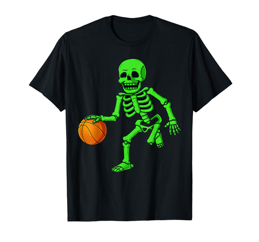 Halloween Skeleton Dribbling Basketball Boys Girls Kids T-Shirt