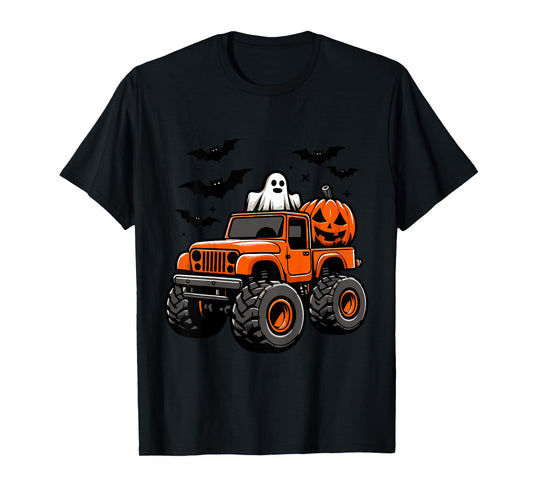 Kids Monster Truck Ghost Pumpkin Halloween Costume T-Shirt