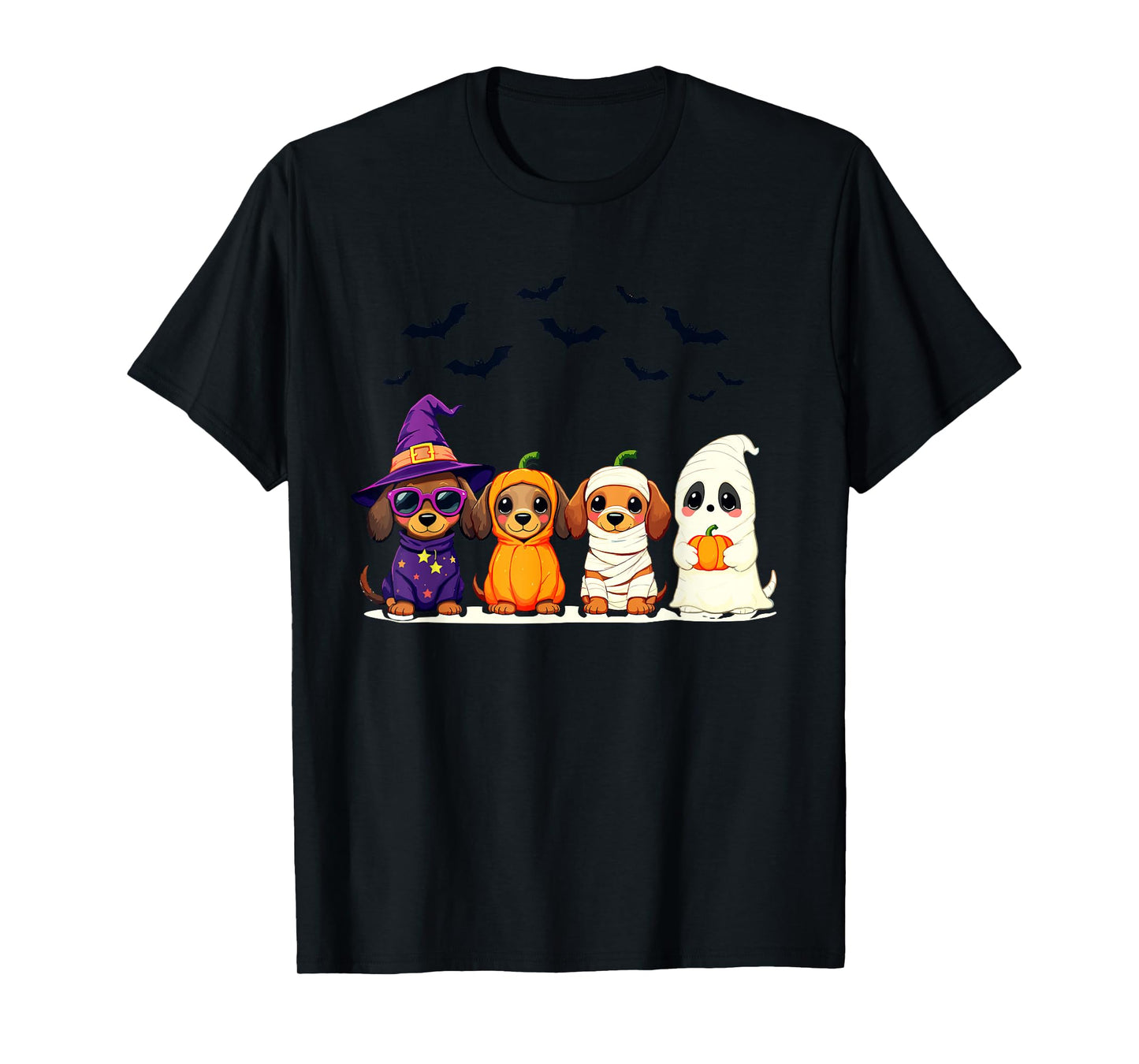 Cute Halloweenie Dachshund Dogs Witch Pumpkin Mummy Ghost T-Shirt
