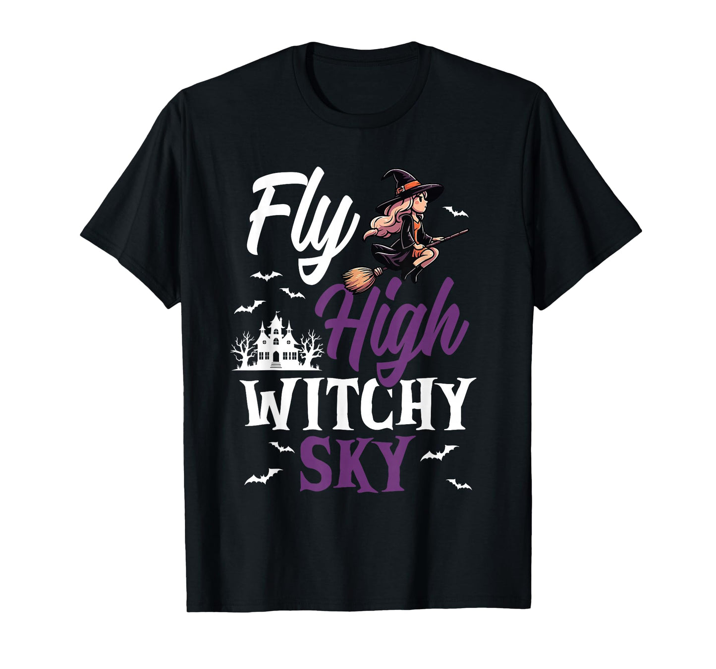 Fly High Witchy Sky Cute Flying Witch T-Shirt