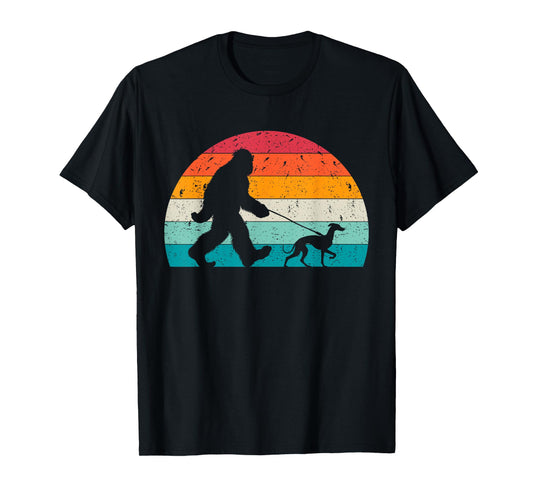 Bigfoot Walking a Dog Funny Italian Greyhound Lovers Dog Dad T-Shirt for Men Women Kids