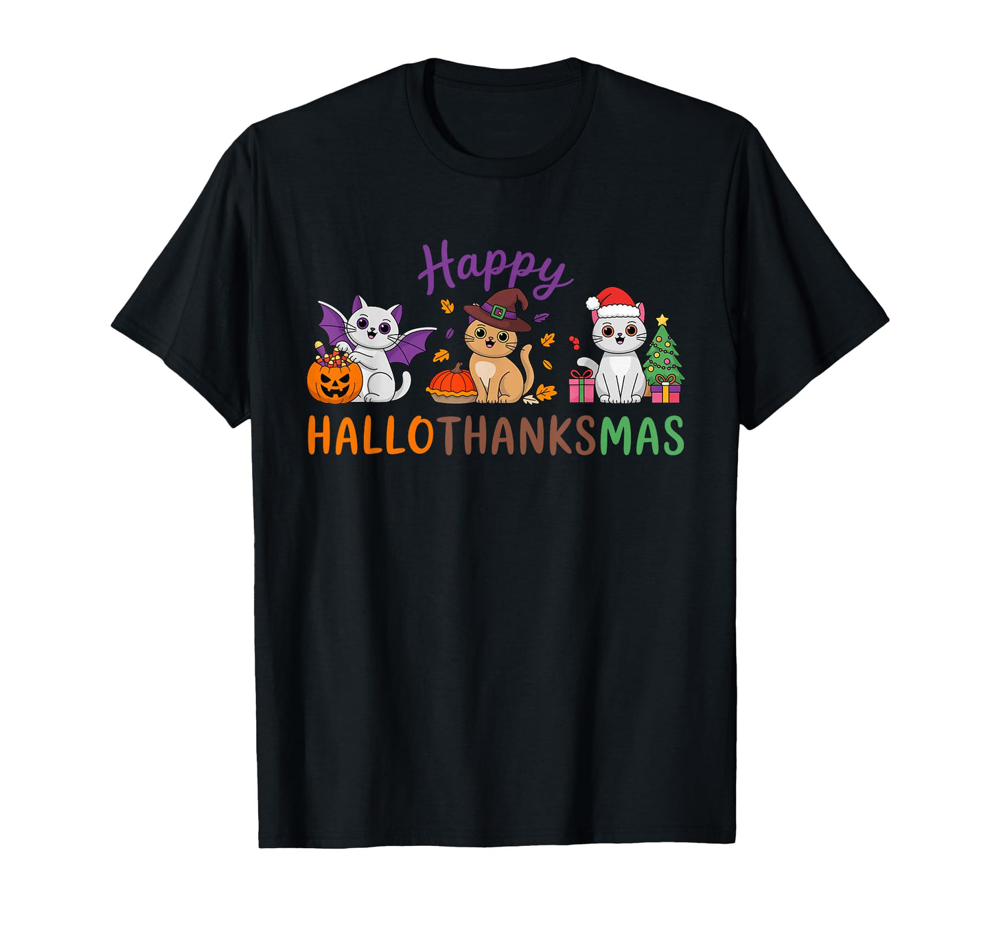 Cat Hallothanksmas Kitten Halloween Thanksgiving Christmas T-Shirt