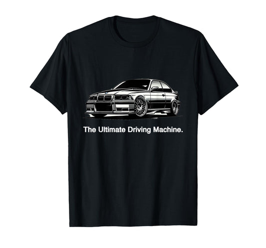 Russ Designs Ultimate Driving Machine Vintage Euro E36 T-Shirt - Black, Small, Unisex-Adult, Short Sleeve, Car Print, Polyester 100%
