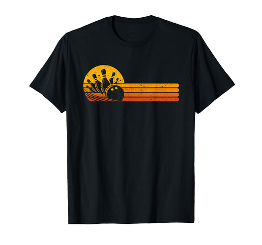 Retro Bowling 70s Bowler Sunset Vintage Bowling Lover T-Shirt