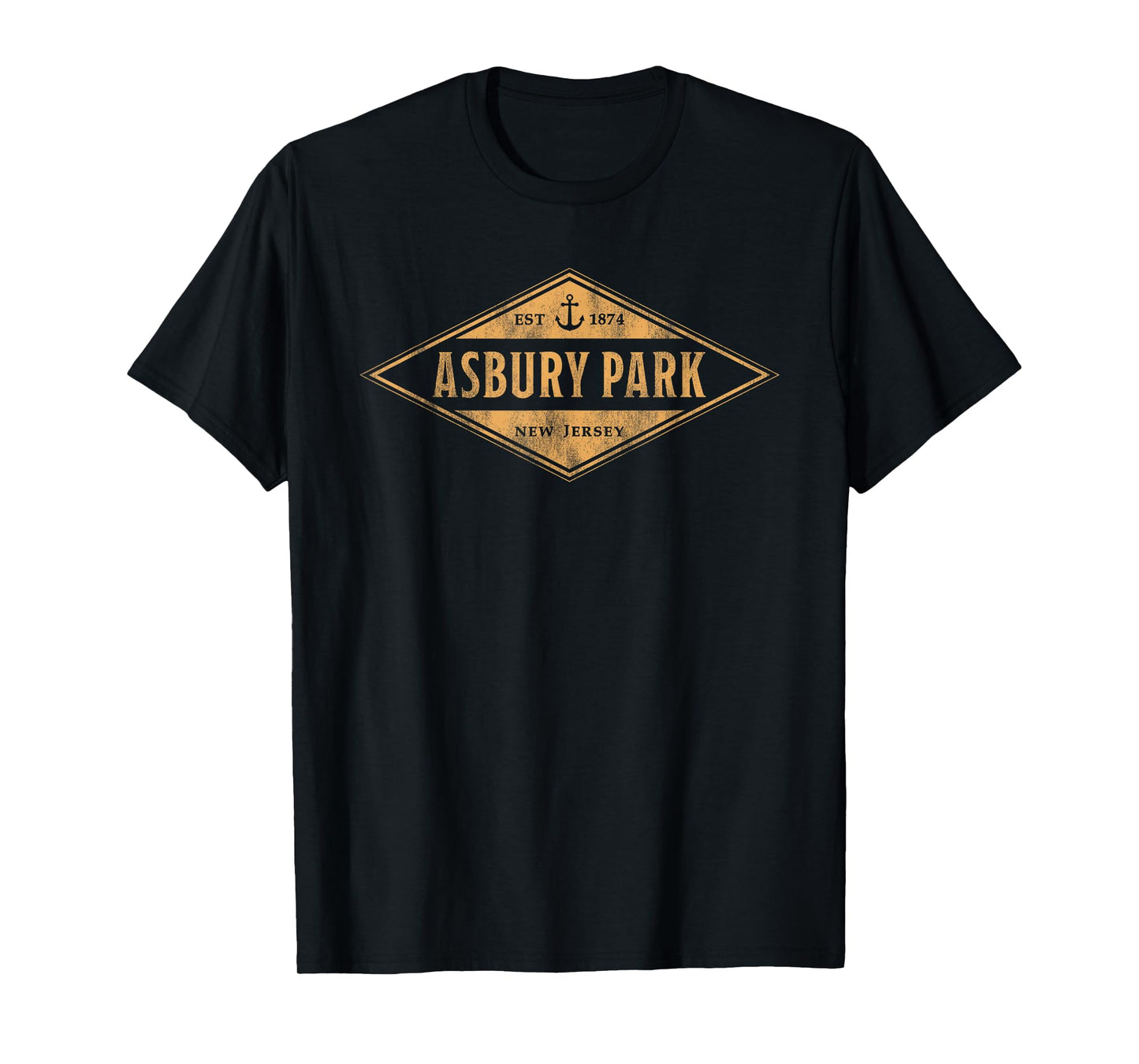 Asbury Park New Jersey Souvenir Vacation Vintage Badge T-Shirt, Small, Grey