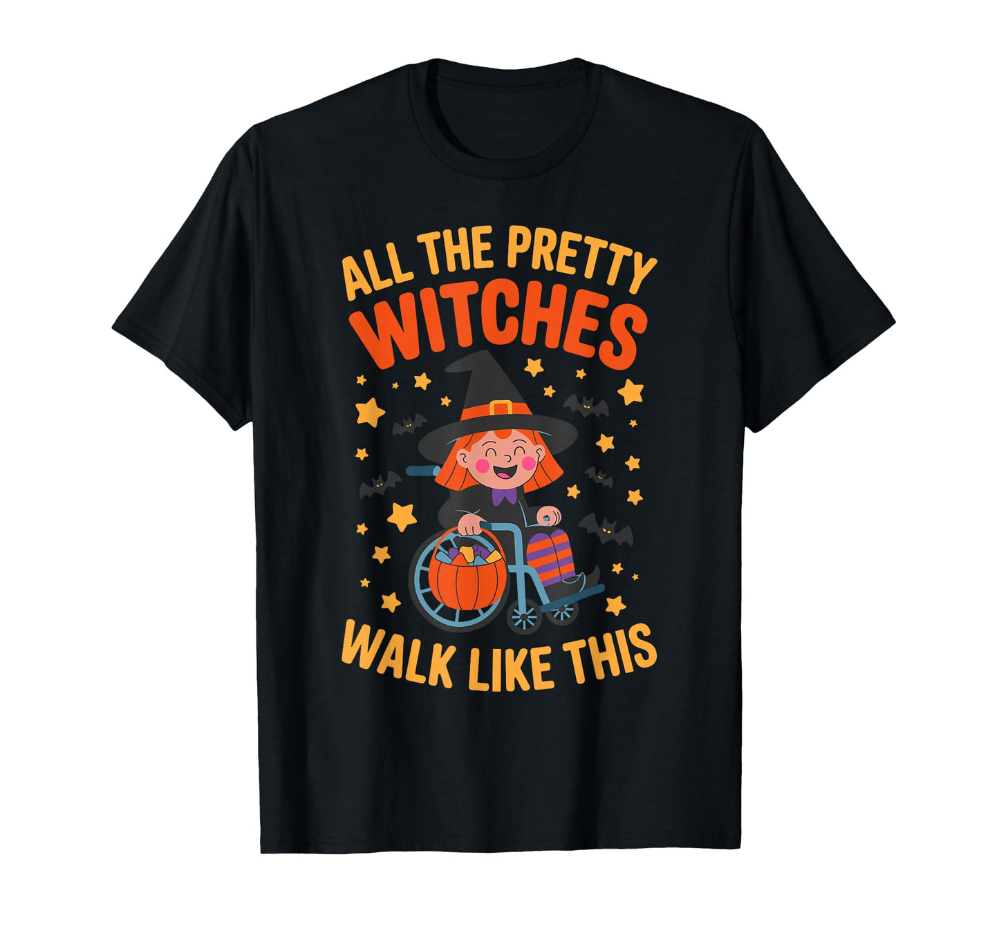 Wheelchair Costume Girl Halloween Handicap Joke Witch Hat T-Shirt