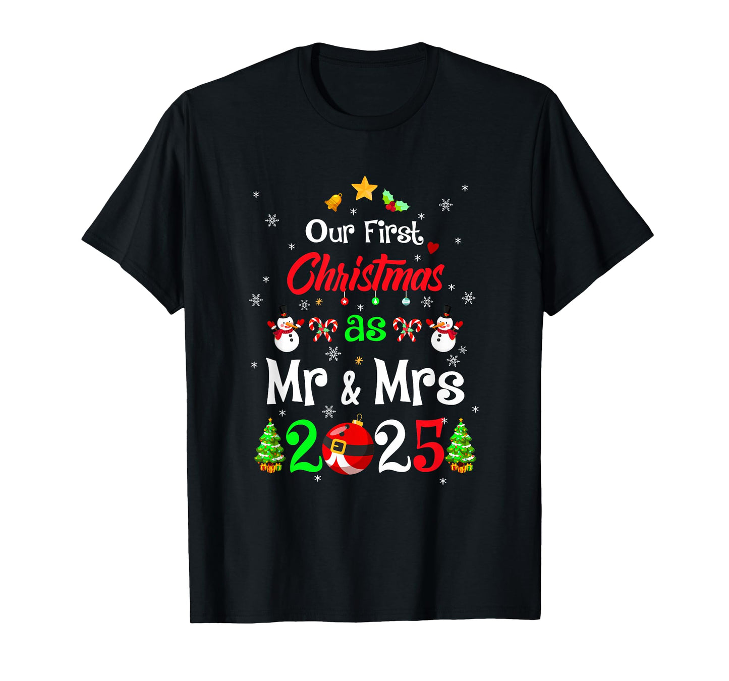1St First Christmas As Mr and Mrs 2025 Couples Wife Husband T-Shirt