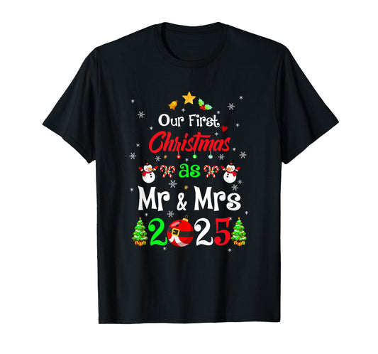 1St First Christmas As Mr and Mrs 2025 Couples Wife Husband T-Shirt