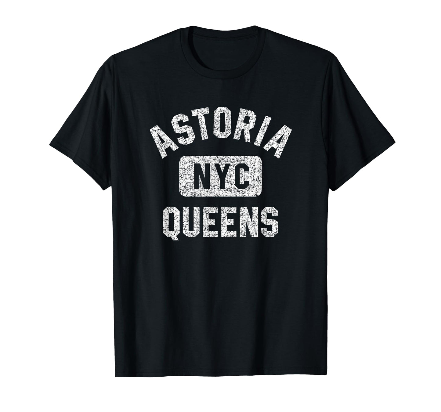 Astoria Queens NYC Gym Style Distressed White Print T-Shirt