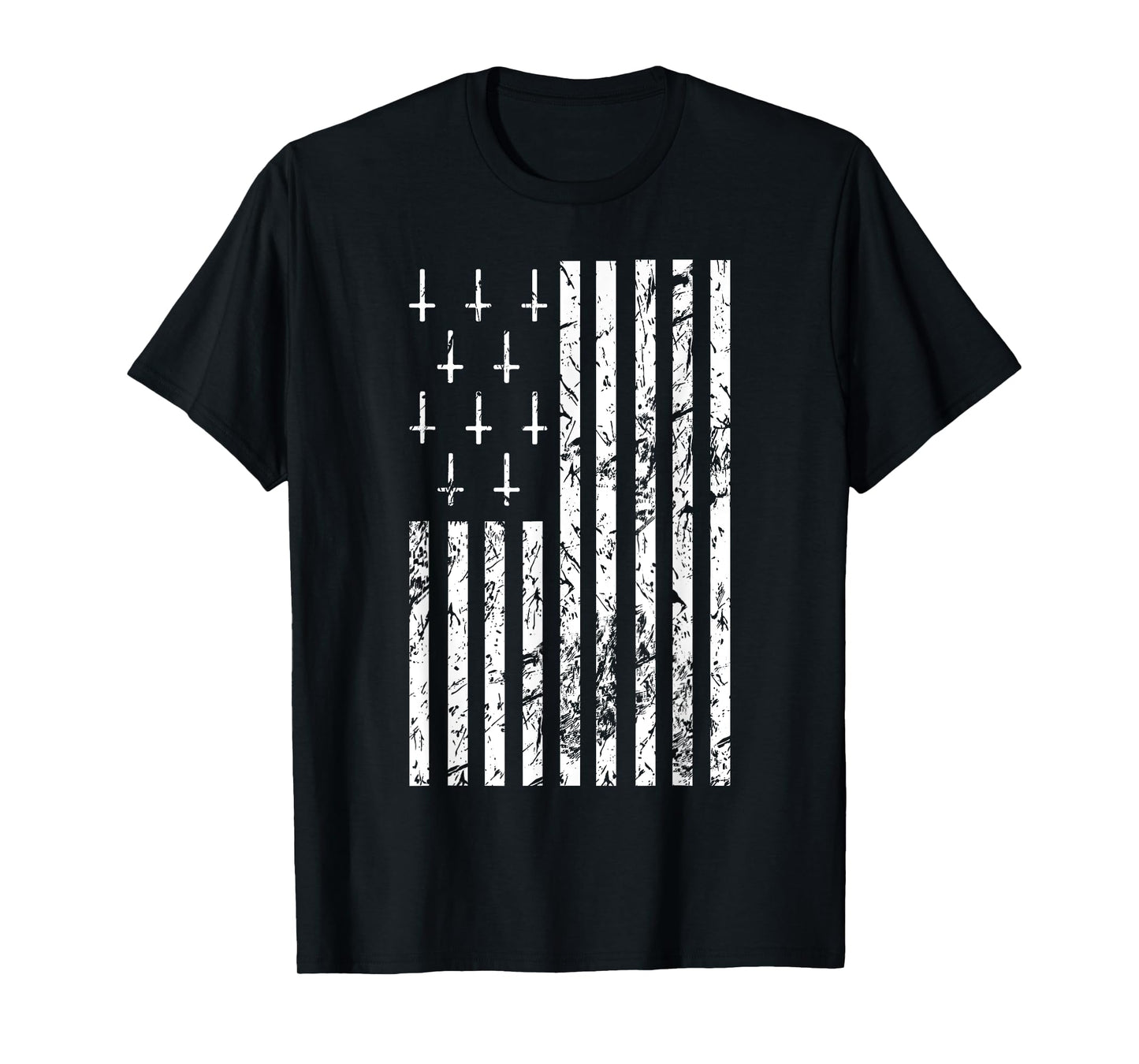 Upside Down Cross Occult Symbol Satanic American Flag T-Shirt