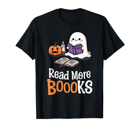 Halloween Teacher Women Cute Reading Ghost Read More Books T-Shirt