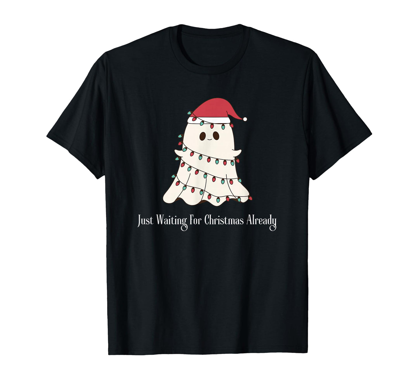 Just Waiting for Christmas Spooky Ghost Xmas Funny Halloween T-Shirt