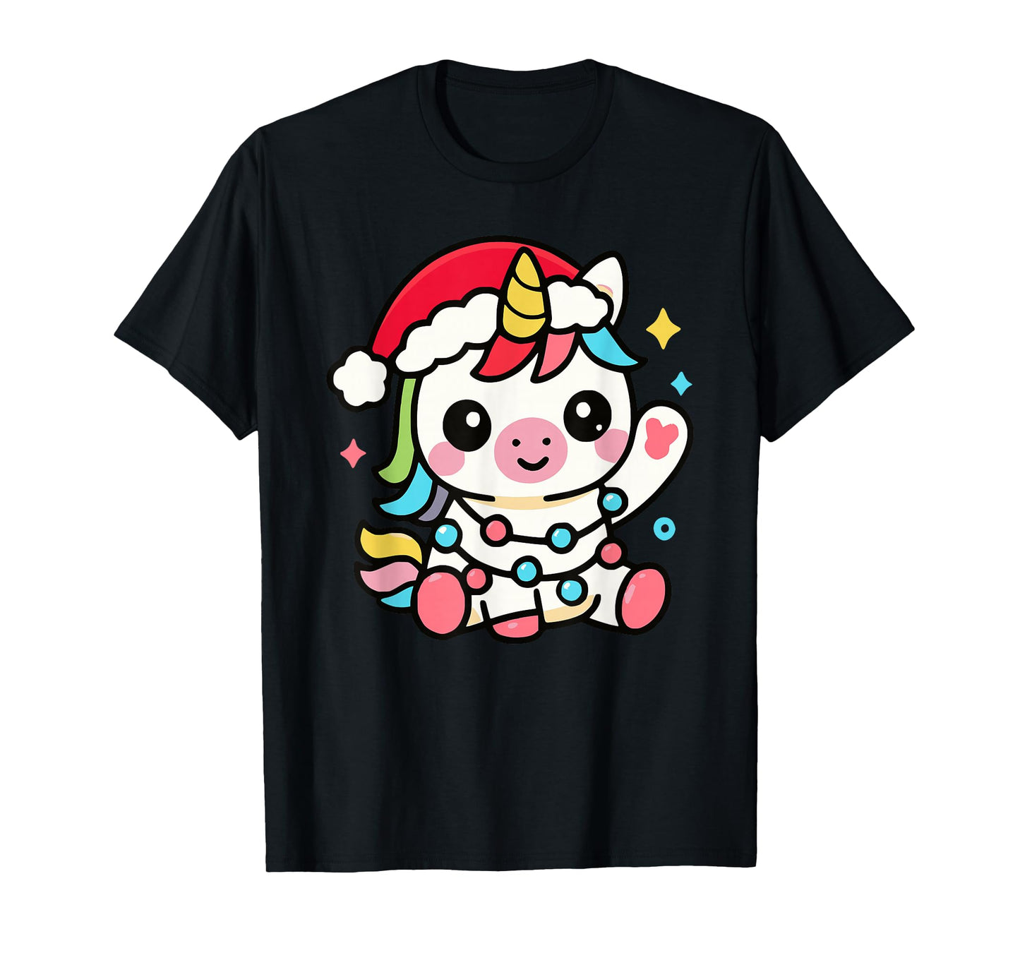 Cute Holiday Santa Hat Lights for Kids and Unicorn Lovers T-Shirt