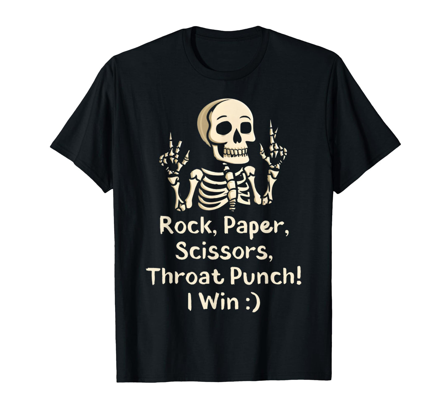 Rock, Paper Scissors Throat Punch I Win Funny Skeleton Meme T-Shirt