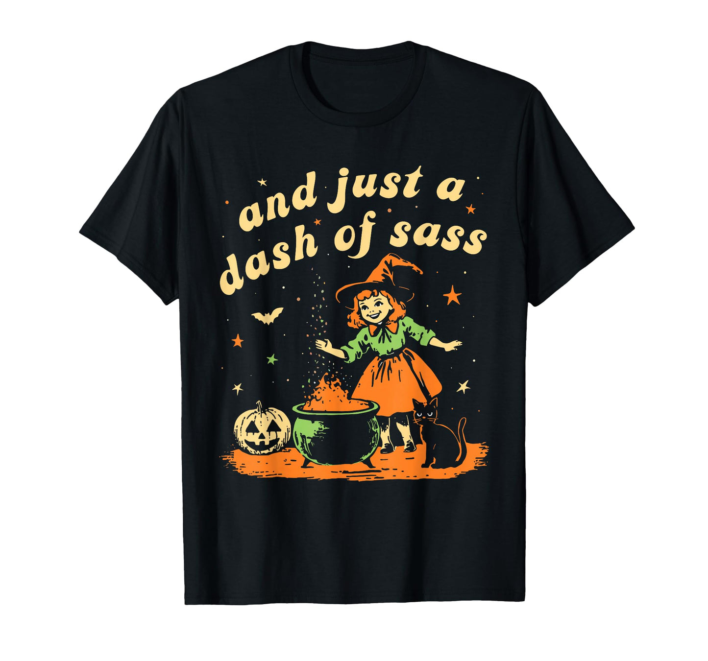 and Just A Dash of Sass Retro Halloween Witch Cat T-Shirt