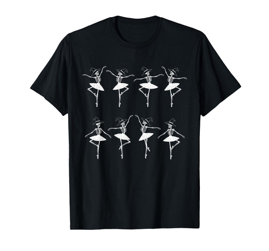 Dancing Skeleton Ballerina Witches Funny Halloween Ballet T-Shirt