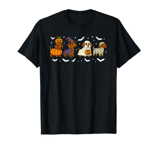 Dachshund Dog Witch Happy Halloweenie Spooky Season T-Shirt