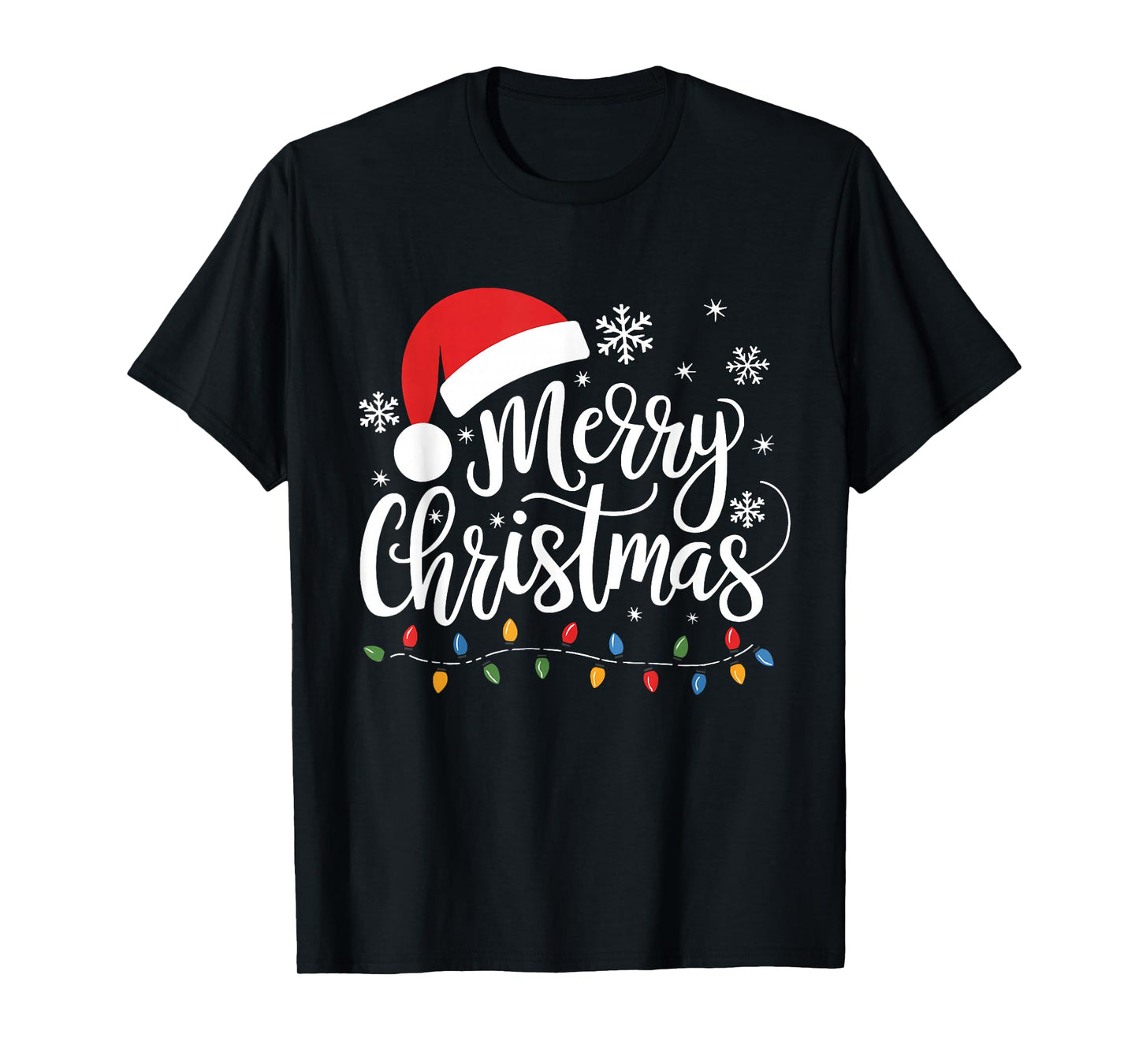 Merry Christmas Lights Red Santa Hat Family Xmas Pajamas T-Shirt
