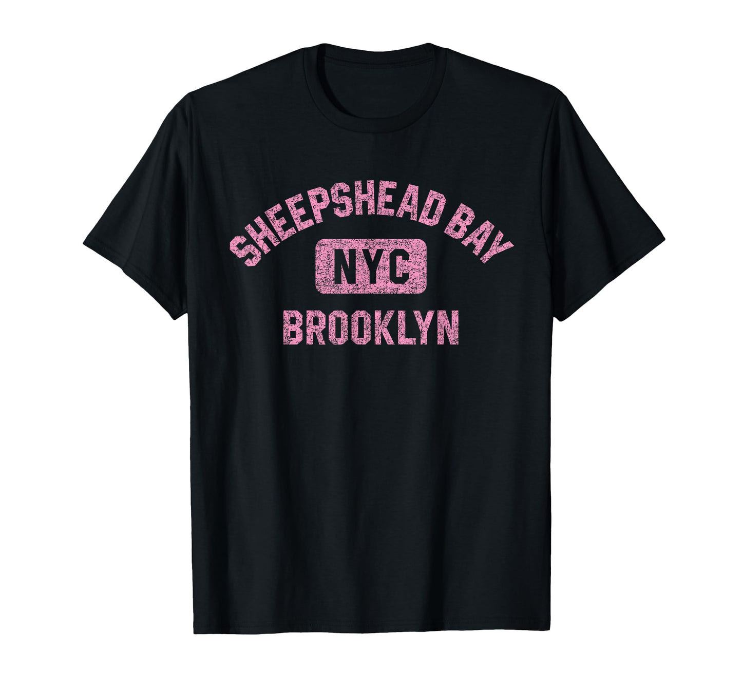 Sheepshead Bay Brooklyn NYC Gym Style Distressed Pink Print T-Shirt