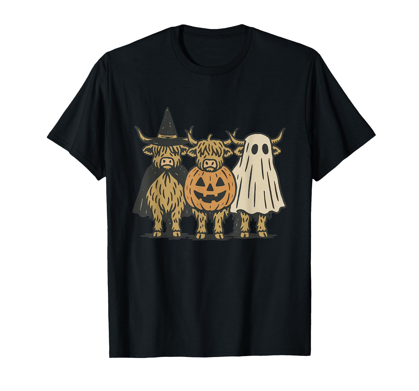 Moo I Mean Boo Halloween Highland Cow Ghost Cow Lover Farm T-Shirt