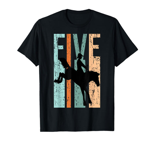 5th Birthday Kids Retro Rodeo Horse Lovers Cowboys Rider T-Shirt