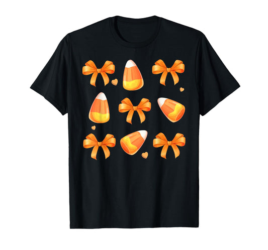 Coquette Bow Candy Corn Retro Halloween Women Kids T-Shirt