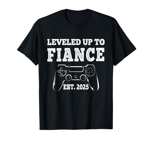 I Leveled Up To Fiance est 2025 Newly Engaged Matching Gamer T-Shirt