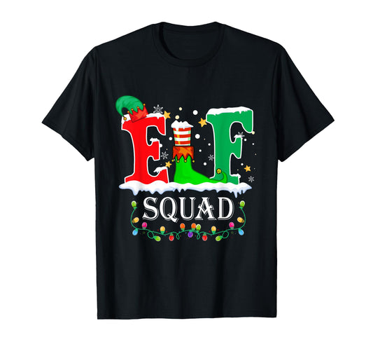 Elf Squad Christmas Lights Xmas Family Matching Pajamas PJ T-Shirt