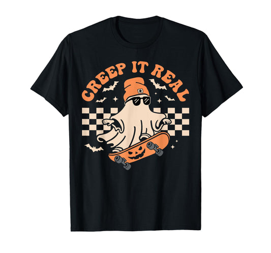 Vintage Retro Halloween Creep It Real Ghost Boy Fall Season T-Shirt