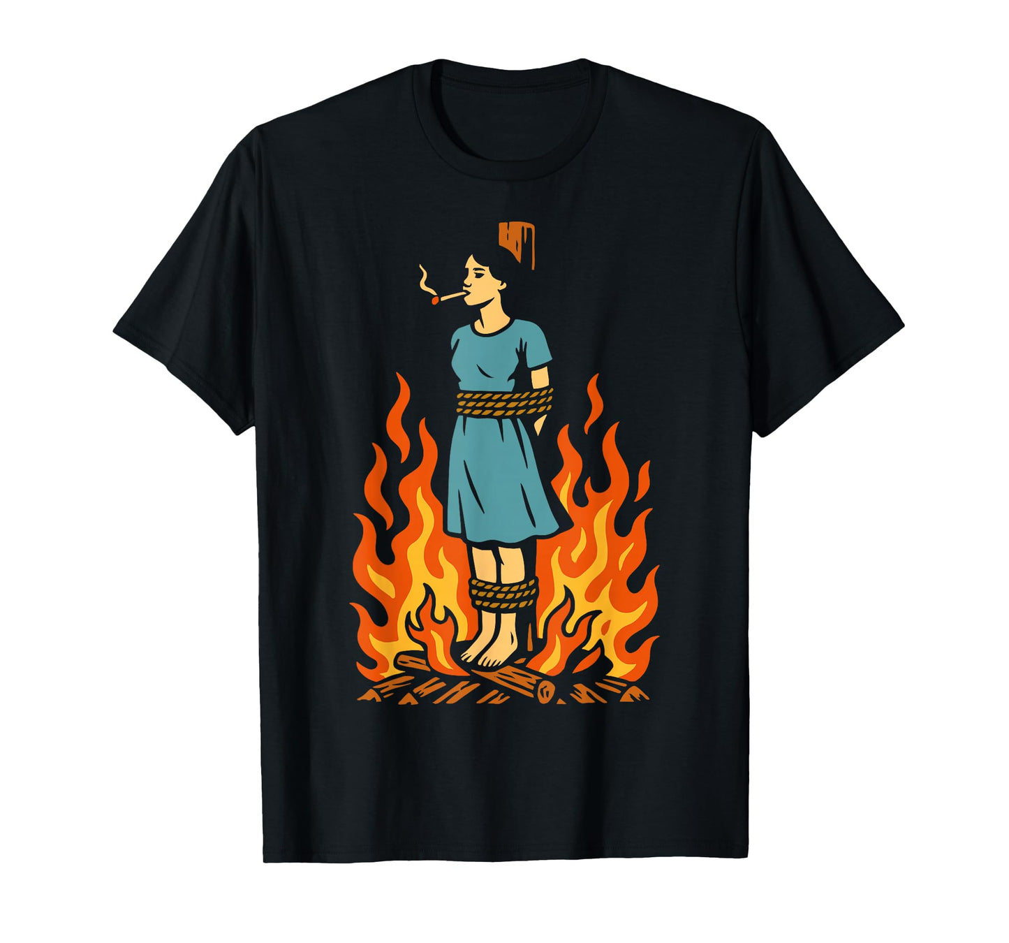 Witch Lighting Cigarette with Flames Occult Unholy Funny T-Shirt