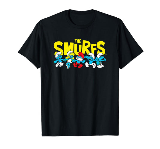 The Smurfs Logo with Smurfs Cast Retro Cartoon T-Shirt