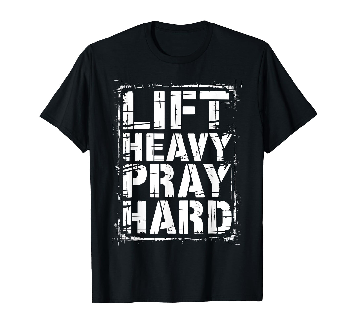 Graphic 365 Lift Heavy Pray Hard Christian Unisex-Adults Kids Black Small Short Sleeve Cotton Blend Casual Graphic T-Shirt