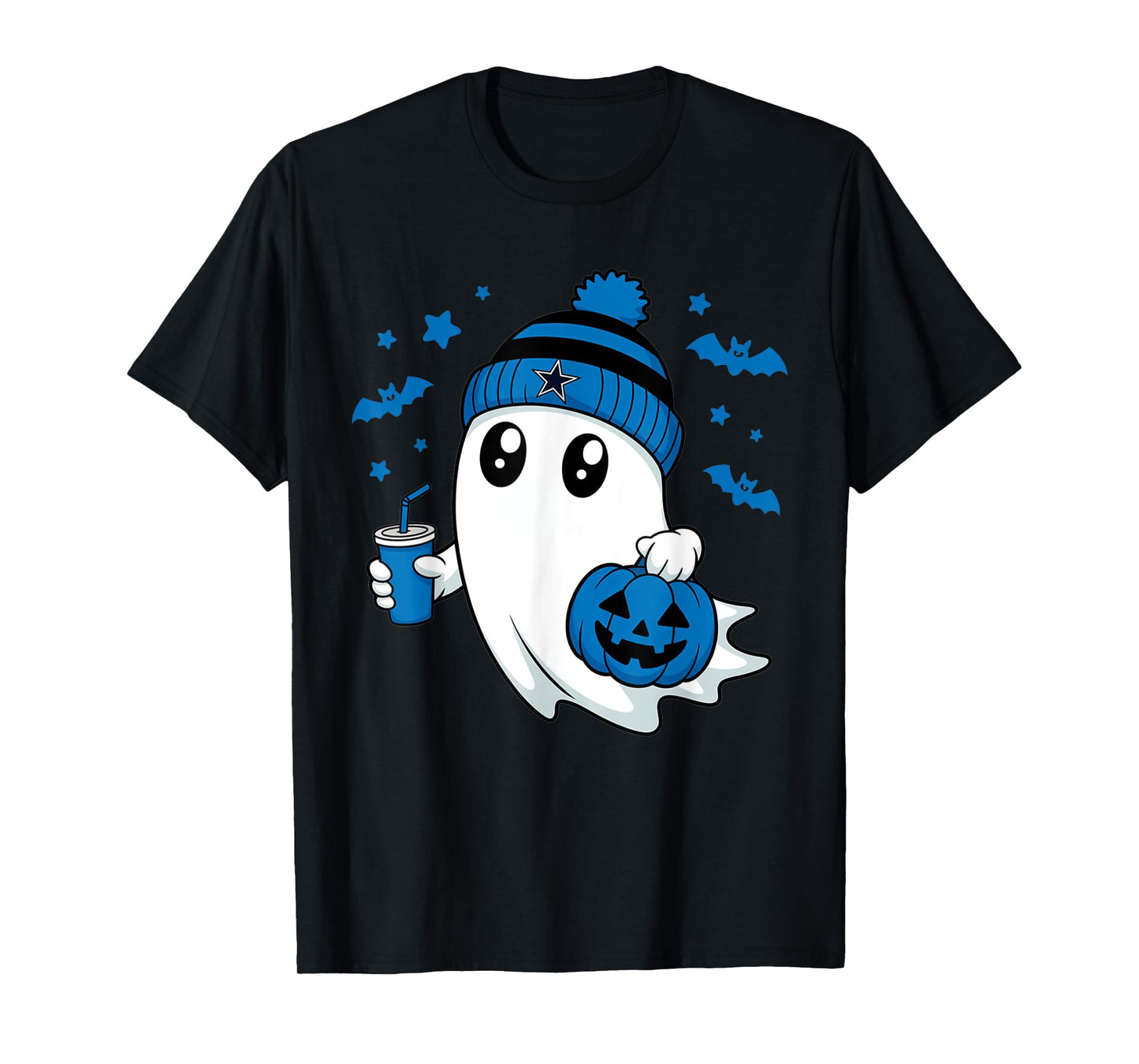 Vintage Dallas Ghost Cute Ghost Halloween Blue Pumpkin T-Shirt