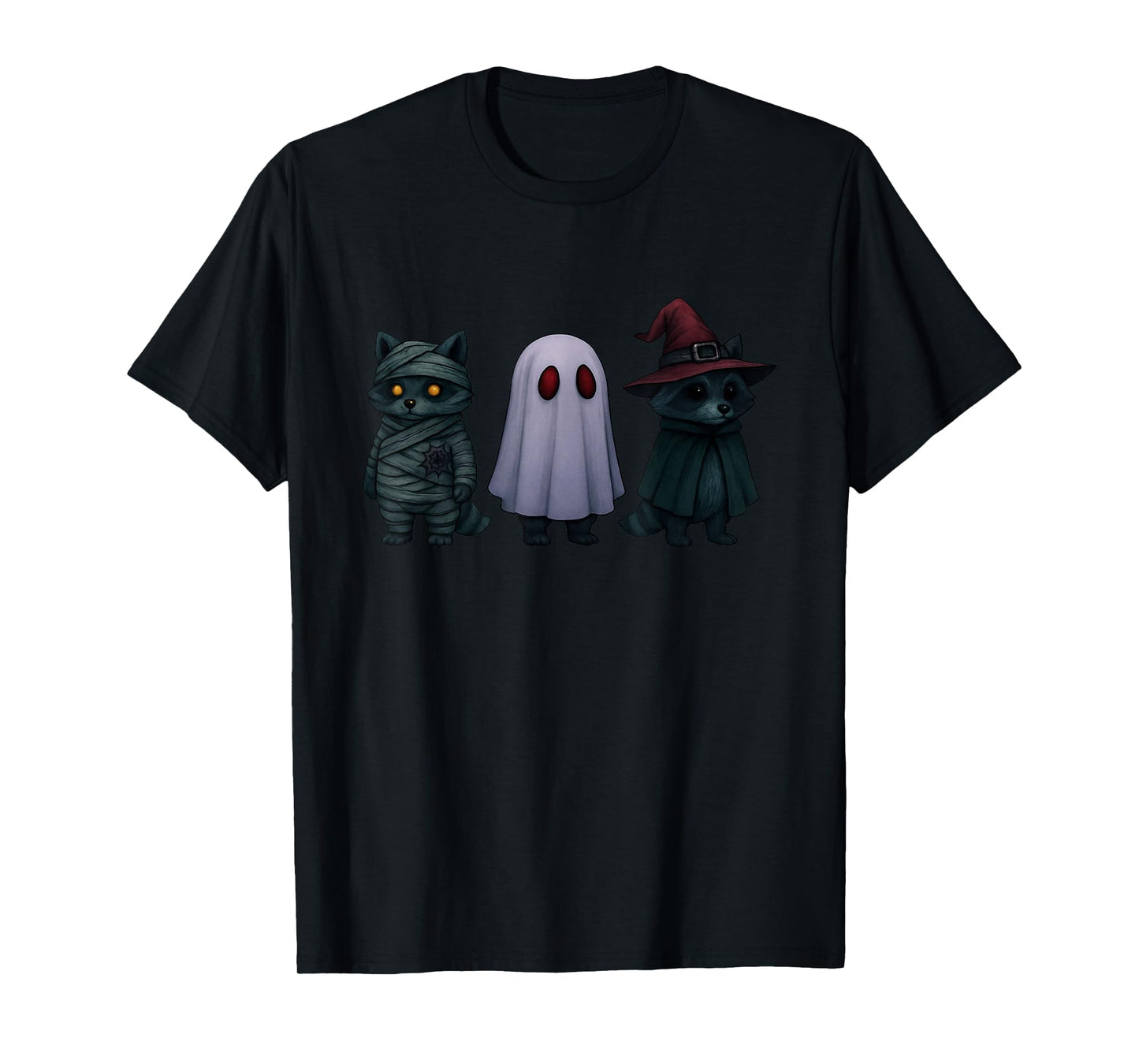 Spooky and Feral Funny Witch Ghost Raccoon Halloween Costume T-Shirt