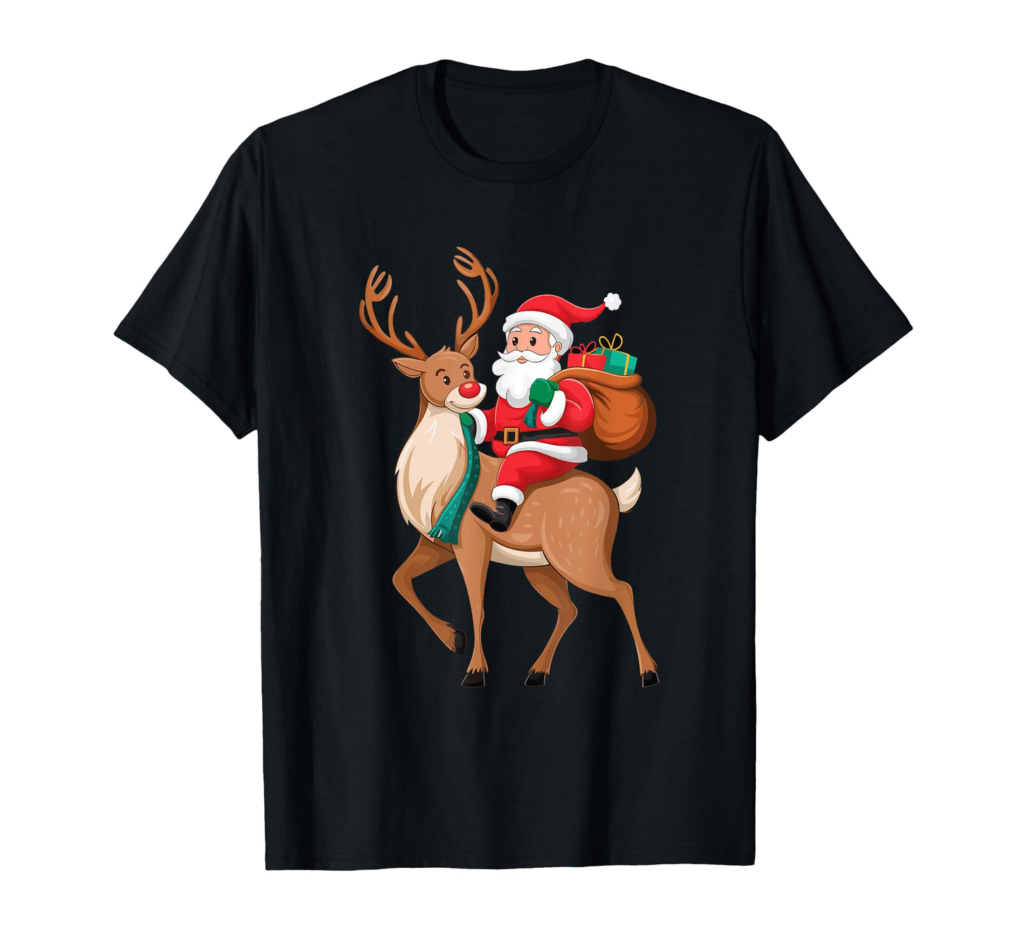Santa Riding Reindeer Christmas Men Boys Kids Teens Xmas T-Shirt