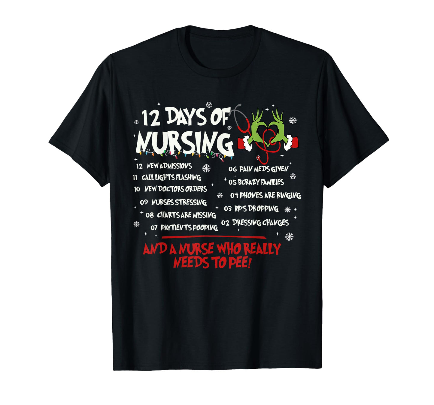 12 Days of Nursing Nurse Merry Christmas Xmas Pajama Holiday T-Shirt